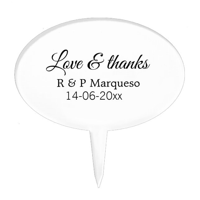 Love & thanks add couple name wedding add date yea cake topper (Front)