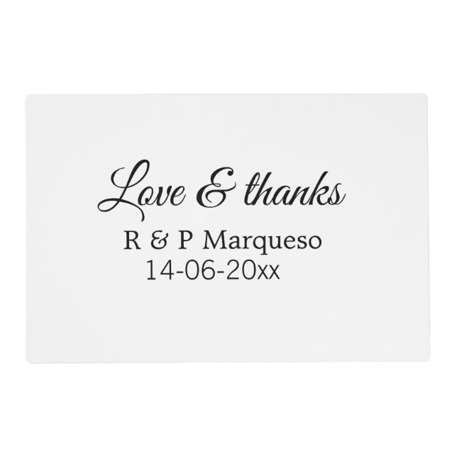 Love & thanks add couple name wedding add date yea placemat (Front)