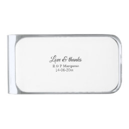 Love &amp; thanks add couple name wedding add date yea silver finish money clip