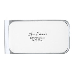 Love & thanks add couple name wedding add date yea silver finish money clip