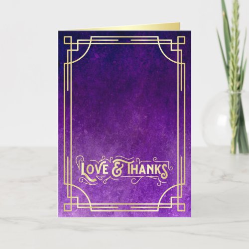 Love  Thanks Art Deco Gold Purple Add Your Photo Thank You Card