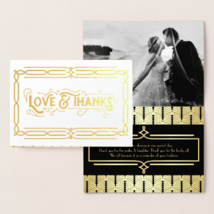 Love & Thanks Art Deco Wedding Gold Black Photo Foil Card