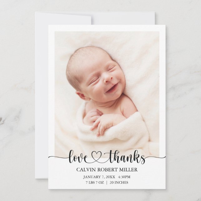 Love Thanks Baby Birth Announcement Photo Card (Front)