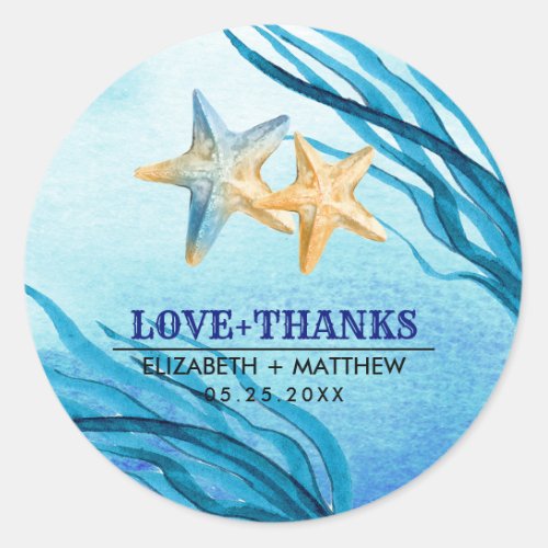 Love  Thanks Beach Starfish Wedding Classic Round Sticker