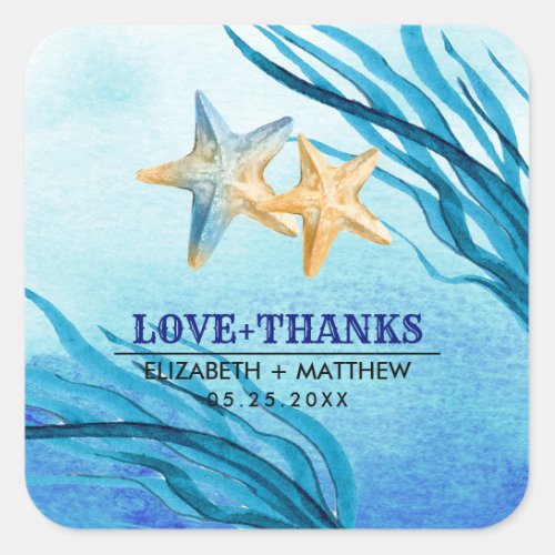 Love  Thanks Beach Starfish Wedding Square Sticker