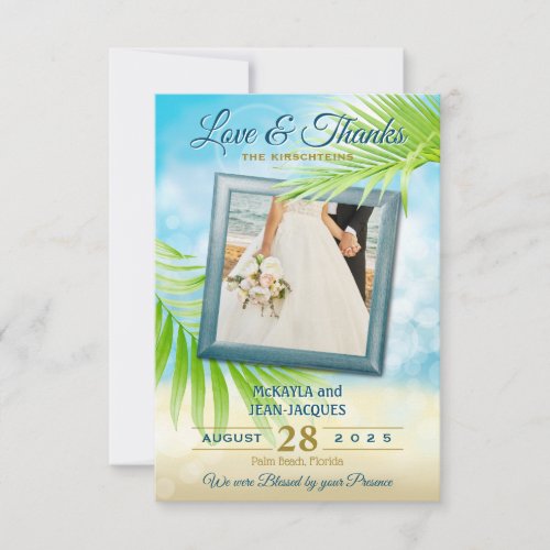 Love  Thanks Beach Wedding Palm Leaves Your Photo Thank You Card
