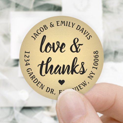 Love  Thanks Black and Gold Return Address Label