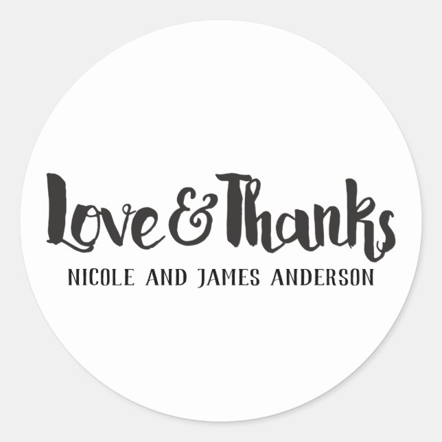 Love & Thanks Black Fat Thick Script Thank You Classic Round Sticker (Front)