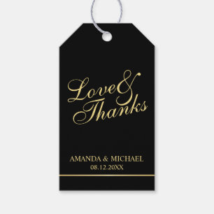 'Love & Thanks' Black & Gold Elegant Wedding Favor Gift Tags