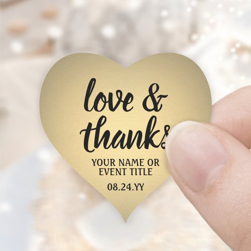 Love  Thanks Black  Gold Faux Foil Simple Script Heart Sticker
