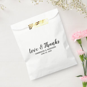 Love & Thanks black stylish script modern wedding Favor Bag