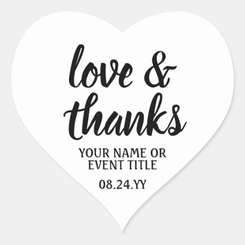 Love  Thanks Black  White Simple Elegant Script Heart Sticker