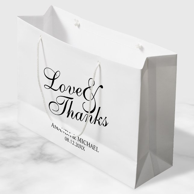 'Love & Thanks' Black & White Wedding Favor Large Gift Bag (Creator Uploaded)