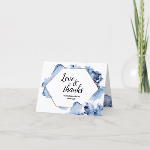 Love  thanks Blue Blush Gold frame Watercolor Thank You Card