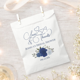 Love & Thanks Blue Boho Roses Bridal Shower Favor Bag