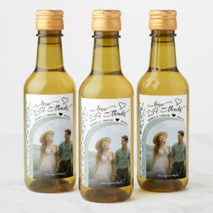 Love & Thanks Blue Wildflowers Wedding Photo Mini Wine Label