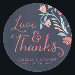 Love & Thanks Bluish Chalkboard Floral Wedding Classic Round Sticker<br><div class="desc">This wedding round sticker features beautiful floral against a bluish chalkboard background with the word "Love & Thanks" in modern script font. Use it to seal your Wedding envelopes or for decoration. Check out the Wedding Invitation and other matching wedding items in my collection here -> http://www.zazzle.com/collections/bluish_chalkboard_floral_bridal_and_wedding-119872540777216768?rf=238364477188679314 Personalize it with...</div>