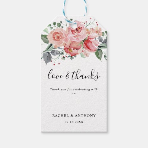 Love  Thanks Blush Pink Rose Wedding Floral Chic Gift Tags