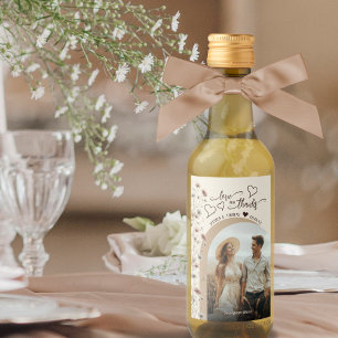 Love & Thanks Boho Wildflowers Wedding Photo Mini Wine Label