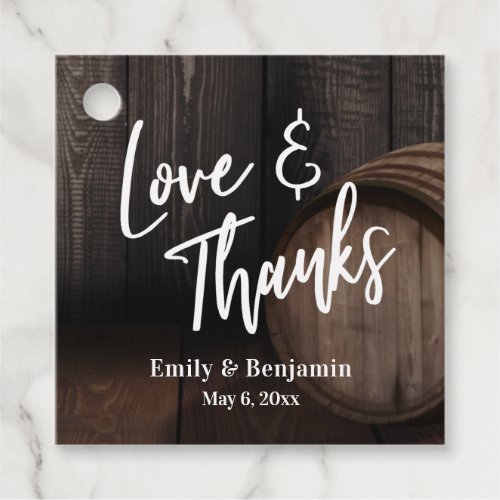 Love  Thanks Casual Typography w Wooden Barrel Favor Tags