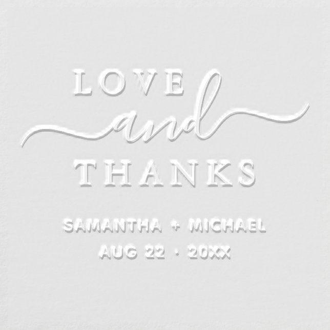 Love & Thanks Chic Script Custom Wedding Names Embosser (Design)