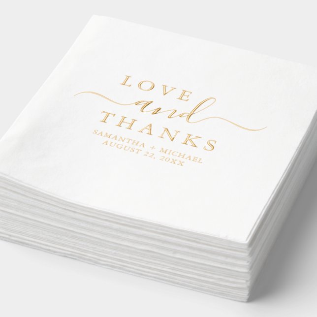 Love & Thanks Chic Script Custom Wedding Names Foil Napkins (Detail)