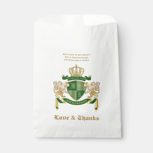 Love  Thanks Coat of Arms Green Gold Lion Emblem Favor Bag