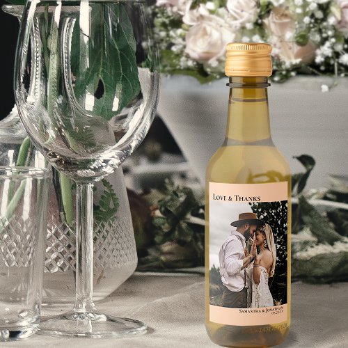 Love  Thanks Coral Peach Wedding Photo Mini Wine Label