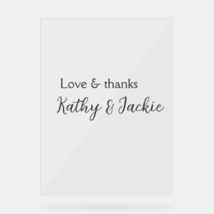 Love & thanks couple name wedding simple minimal acrylic sign