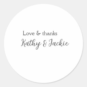 Love & thanks couple name wedding simple minimal classic round sticker