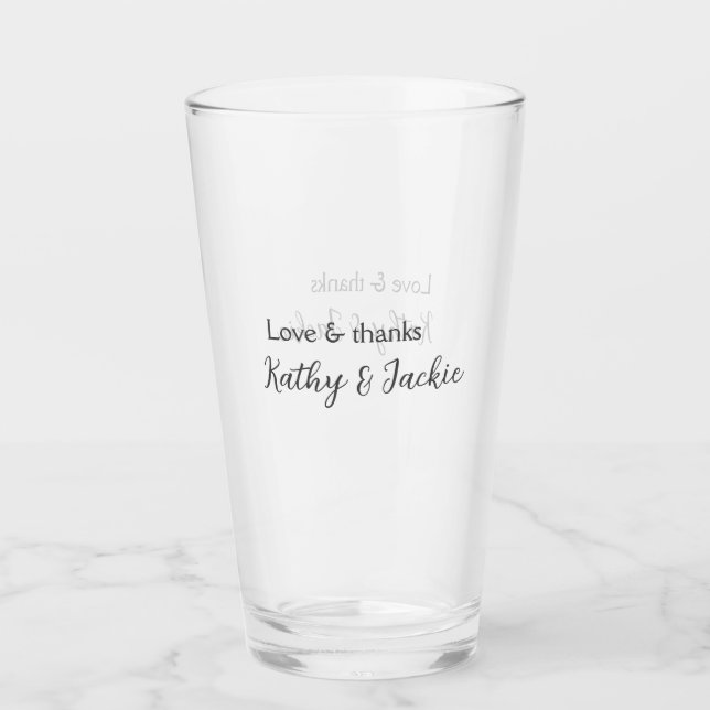 Love & thanks couple name wedding simple minimal  glass (Front)