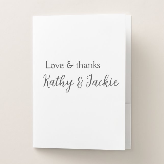 Love & thanks couple name wedding simple minimal  pocket folder (Front)