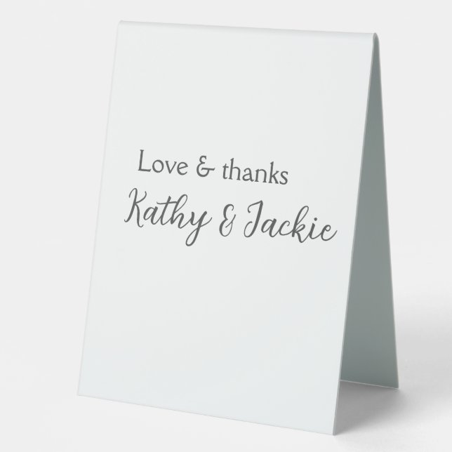 Love & thanks couple name wedding simple minimal  table tent (Front)