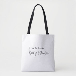 Love & thanks couple name wedding simple minimal tote bag