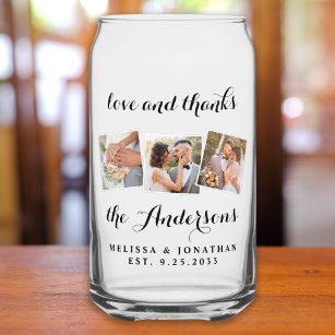 Love & Thanks Custom Photo Collage Modern Wedding  Can Glass