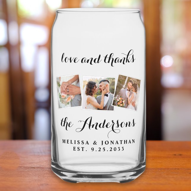 Love & Thanks Custom Photo Collage Modern Wedding  Can Glass (Creator Uploaded)