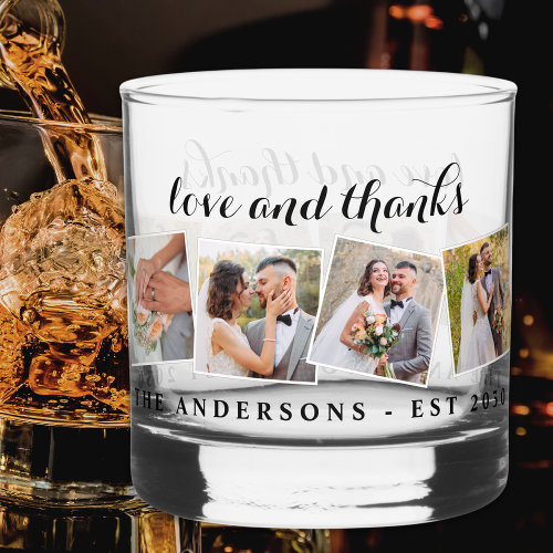 Love & Thanks Custom Photo Collage Modern Wedding  Whiskey Glass
