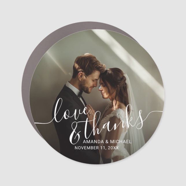 'Love & Thanks' Custom Photo Wedding Favor Car Magnet (Front)