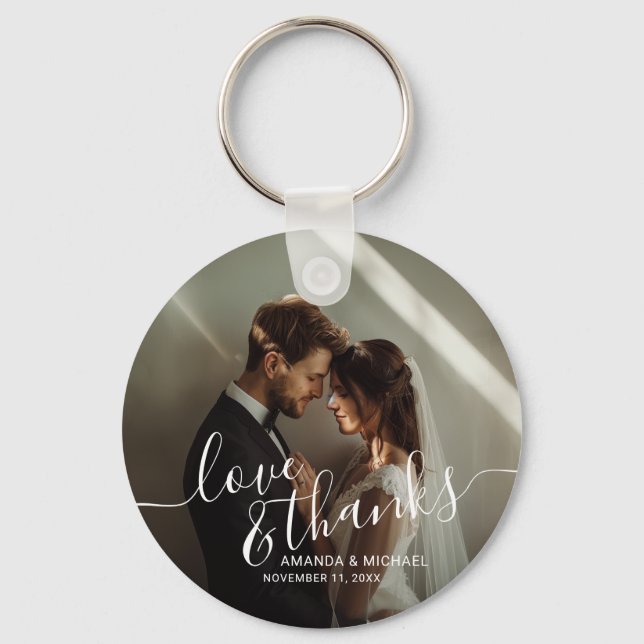 'Love & Thanks' Custom Photo Wedding Favor Keychain (Front)