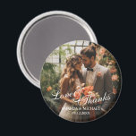 'Love & Thanks' Custom Photo Wedding Favor Magnet<br><div class="desc">A stylish and elegant wedding favor design with the words "Love & Thanks" in a beautiful white script font. It includes space for a custom photo,  names,  and the wedding date in a classic white font. A perfect way to add a personal touch to your special day!</div>