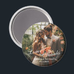 'Love & Thanks' Custom Photo Wedding Favor Magnet<br><div class="desc">A stylish and elegant wedding favor design with the words "Love & Thanks" in a beautiful white script font. It includes space for a custom photo,  names,  and the wedding date in a classic white font. A perfect way to add a personal touch to your special day!</div>