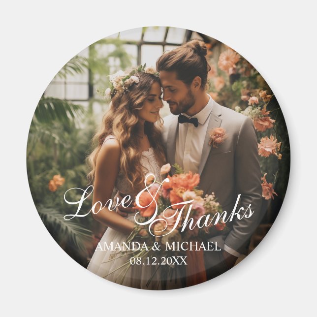 'Love & Thanks' Custom Photo Wedding Favor Magnet (Front)