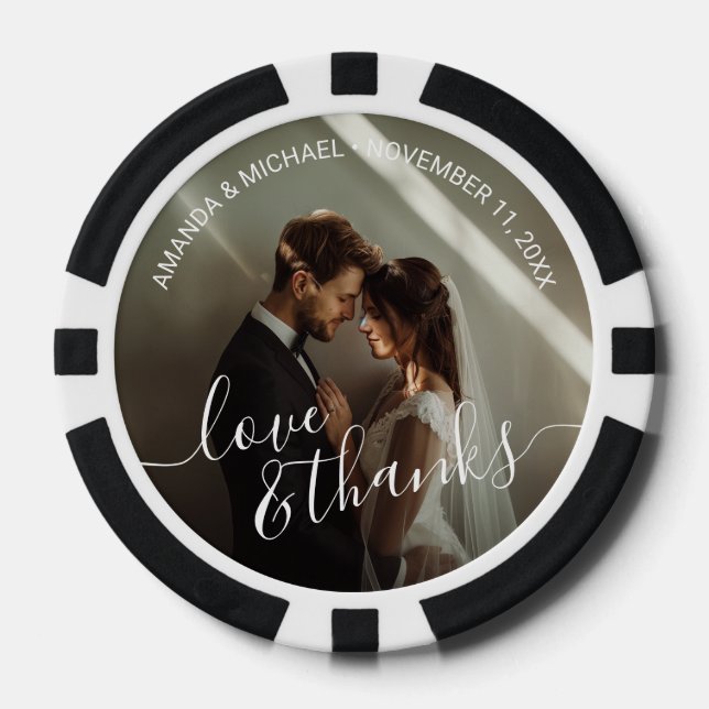 'Love & Thanks' Custom Photo Wedding Favor Poker Chips (Front)