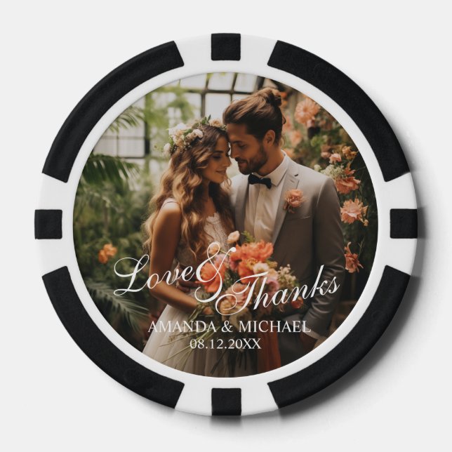 'Love & Thanks' Custom Photo Wedding Favor Poker Chips (Front)