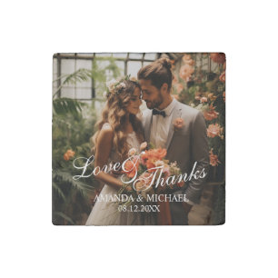'Love & Thanks' Custom Photo Wedding Favor Stone Magnet