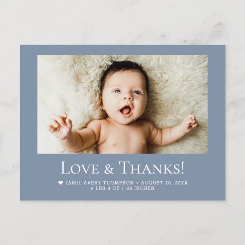 Love & Thanks Dusty blue 1 Baby Photo announcement