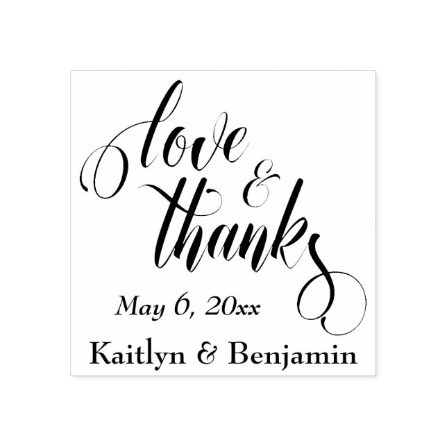 Love & Thanks Elaborate Script w/ Your Details Rubber Stamp (Imprint)