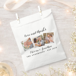 Love & Thanks Elegant 3 Photo Bride Groom Wedding Favor Bag
