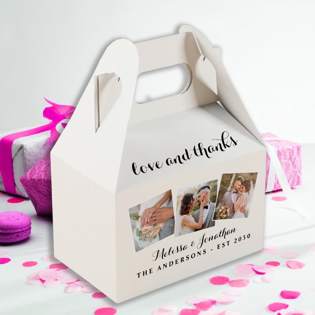 Love & Thanks Elegant 3 Photo Bride Groom Wedding Favor Boxes (Creator Uploaded)
