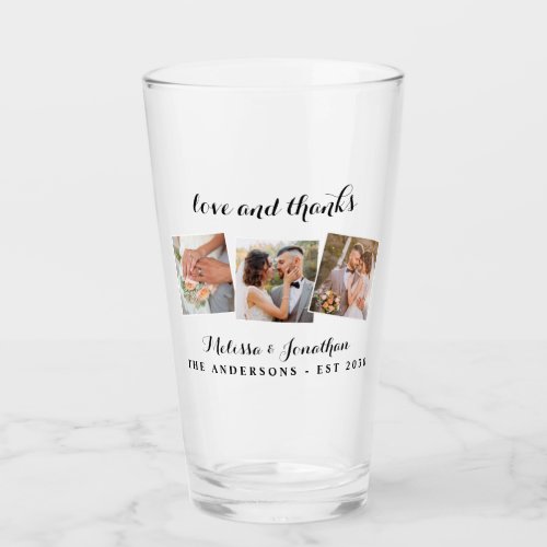 Love  Thanks Elegant 3 Photo Bride Groom Wedding Glass